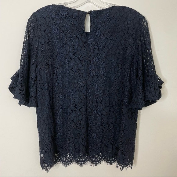 NANETTE LEPORE Lace Top Ruffle Sleeve Blouse Top Shirt Blue Women's Size Small - Picture 10 of 12